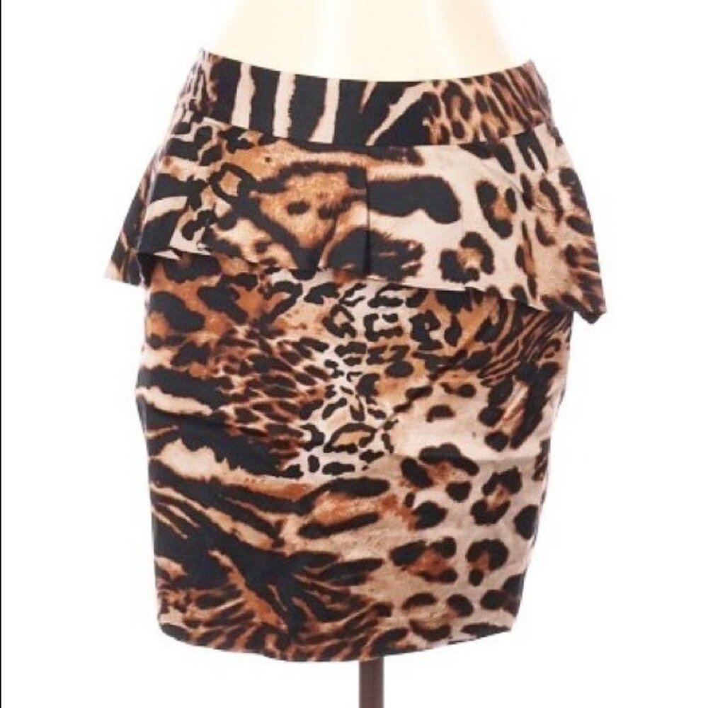INC International Concepts Peplum Animal Print Fully Lined Mini Skirt Size 10